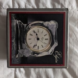 Elgin Silver and White Crystal Clock
